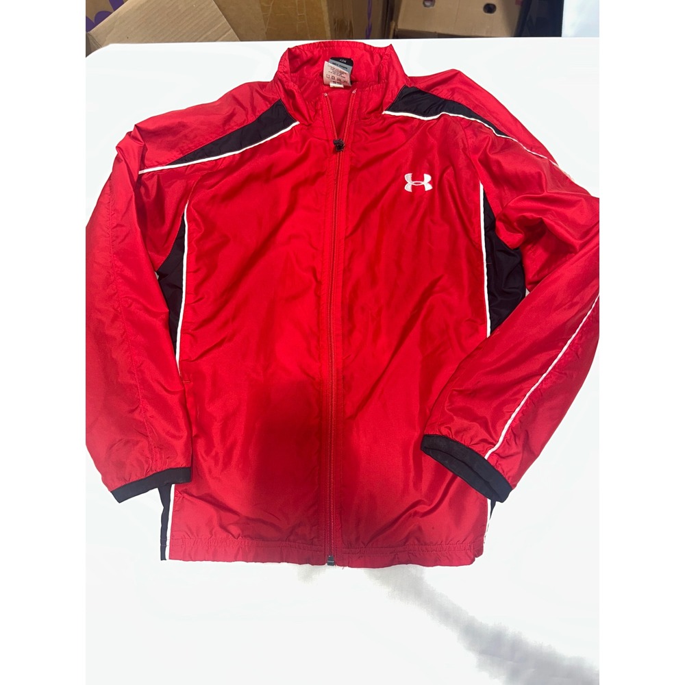 Under Armour Youth Boys Red Black Full Zip Windbreaker Jacket Size YSM Small